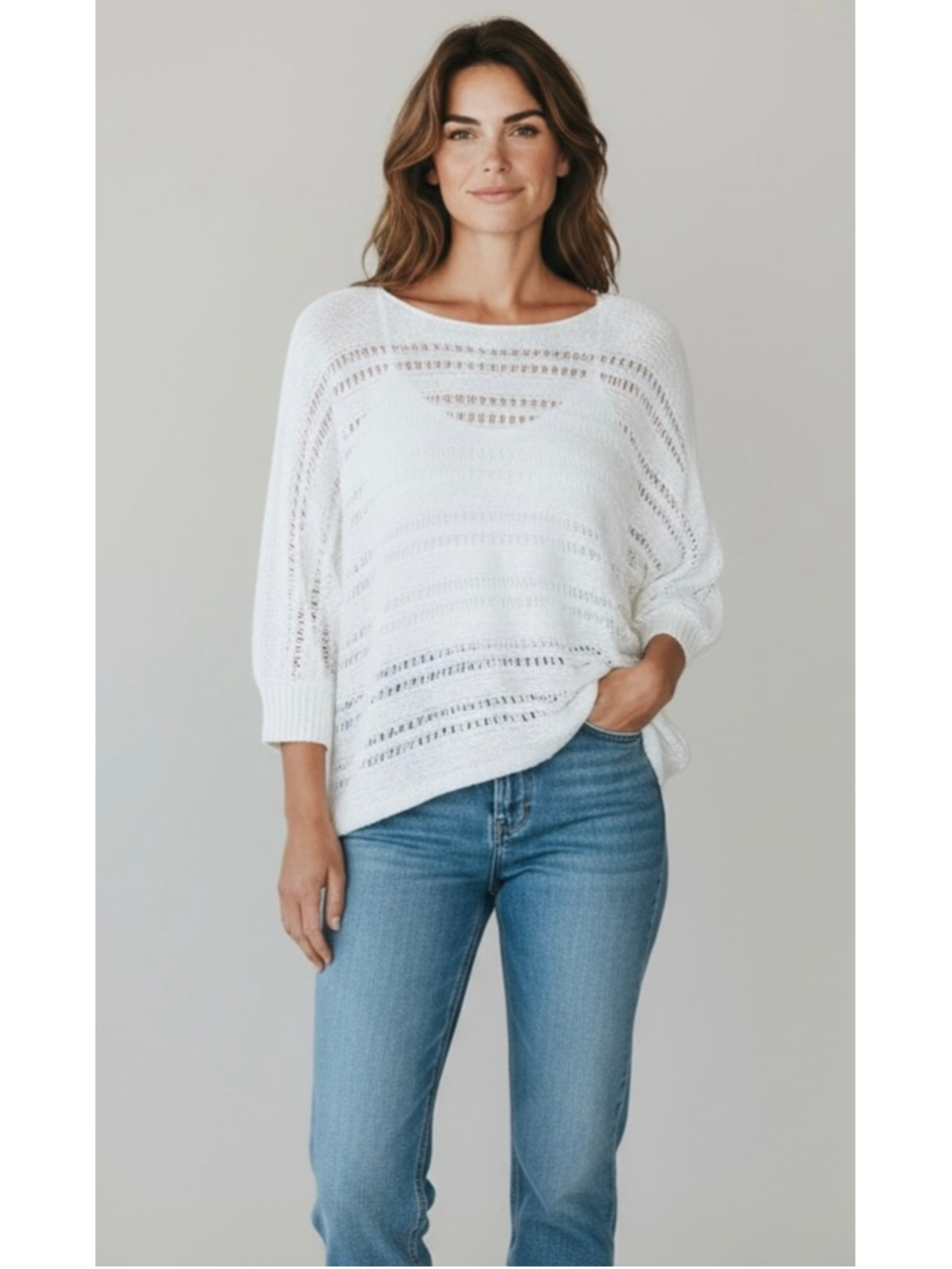 EILEEN FISHER Organic Cotton Crew Neck Sweater White Women’s Medium